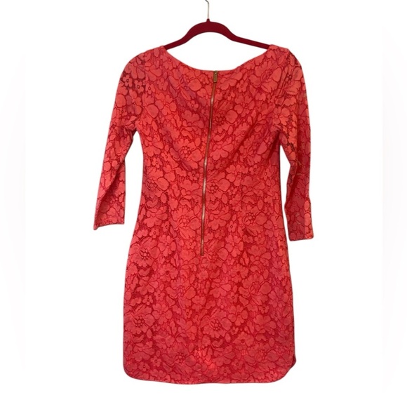 Vince Camuto Coral Pink Floral Lace Crochet 3/4 Sleeve Midi Dress 4 - Picture 4 of 12